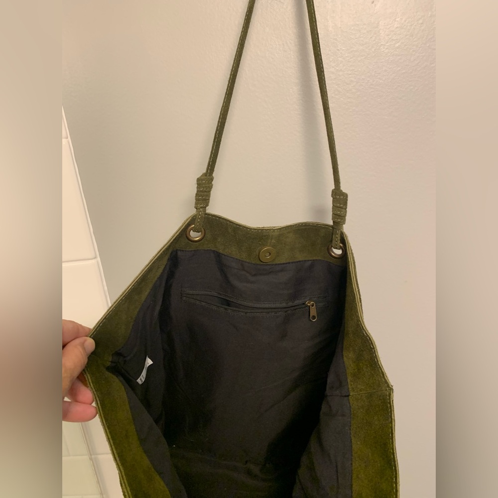 Olive Green Suede Tote Bag - Picture 3 of 7